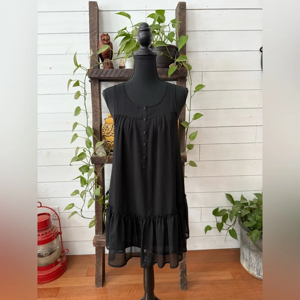 Divided Black Ruffle Hem Dress